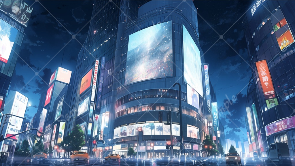 都会のビル街 イラスト背景素材 5枚セット