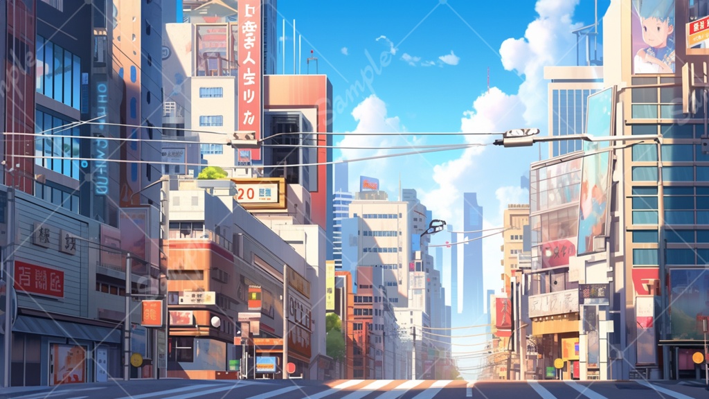 都会のビル街 イラスト背景素材 5枚セット