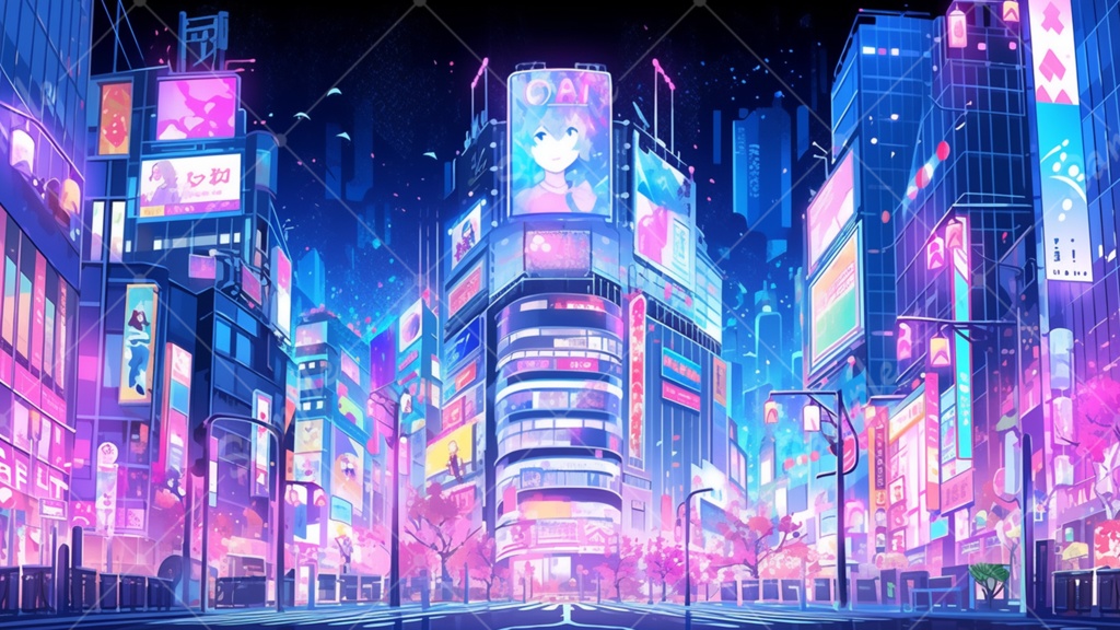 ネオンシティのイラスト背景素材 5枚セット