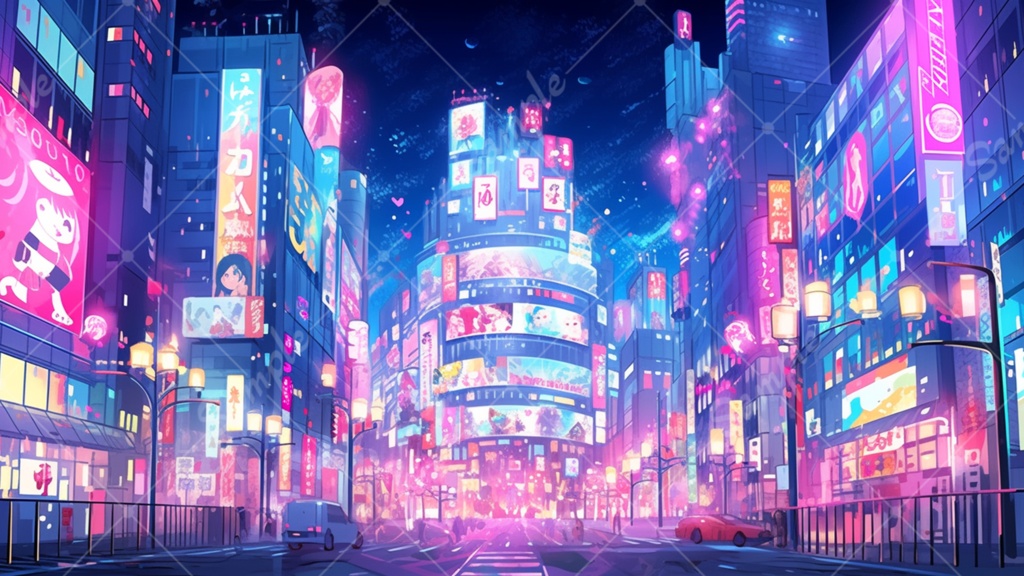 ネオンシティのイラスト背景素材 5枚セット