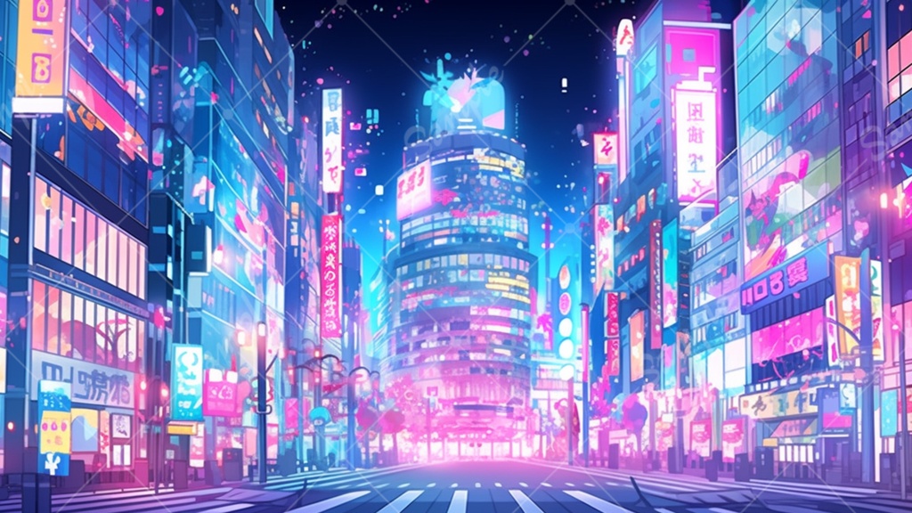 ネオンシティのイラスト背景素材 5枚セット