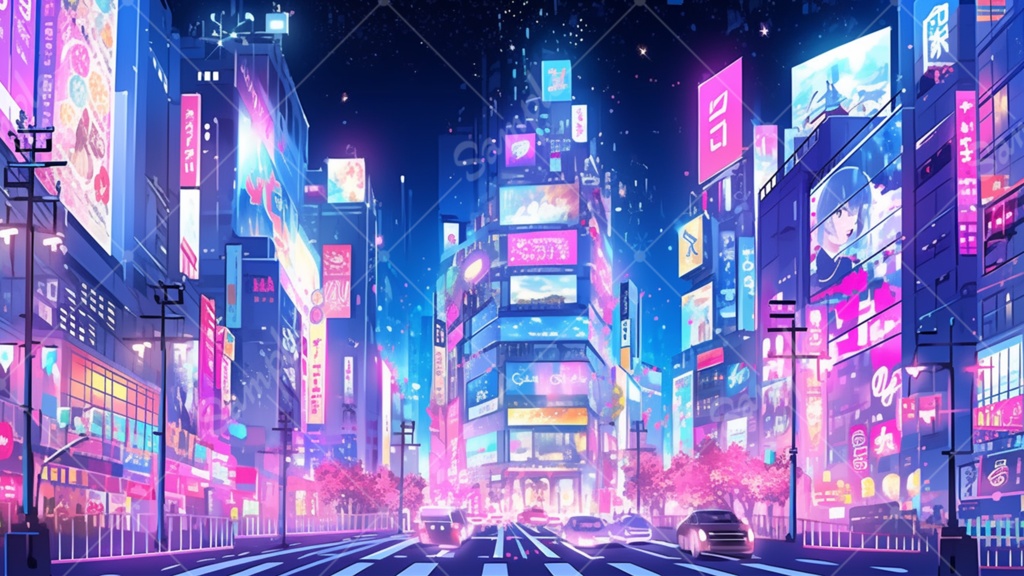 ネオンシティのイラスト背景素材 5枚セット