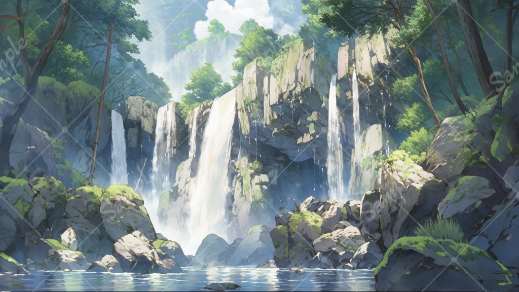 滝のイラスト背景素材 5枚セット