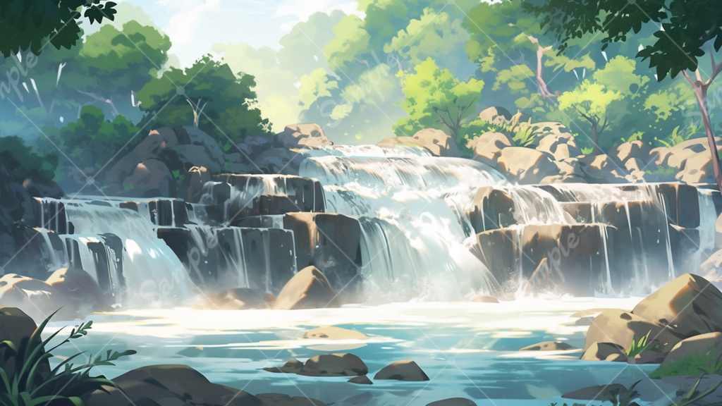 滝のイラスト背景素材 5枚セット