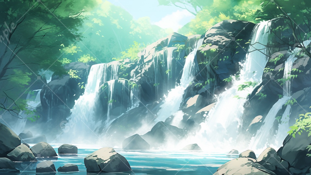 滝のイラスト背景素材 5枚セット