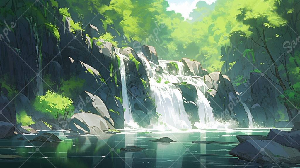 滝のイラスト背景素材 5枚セット