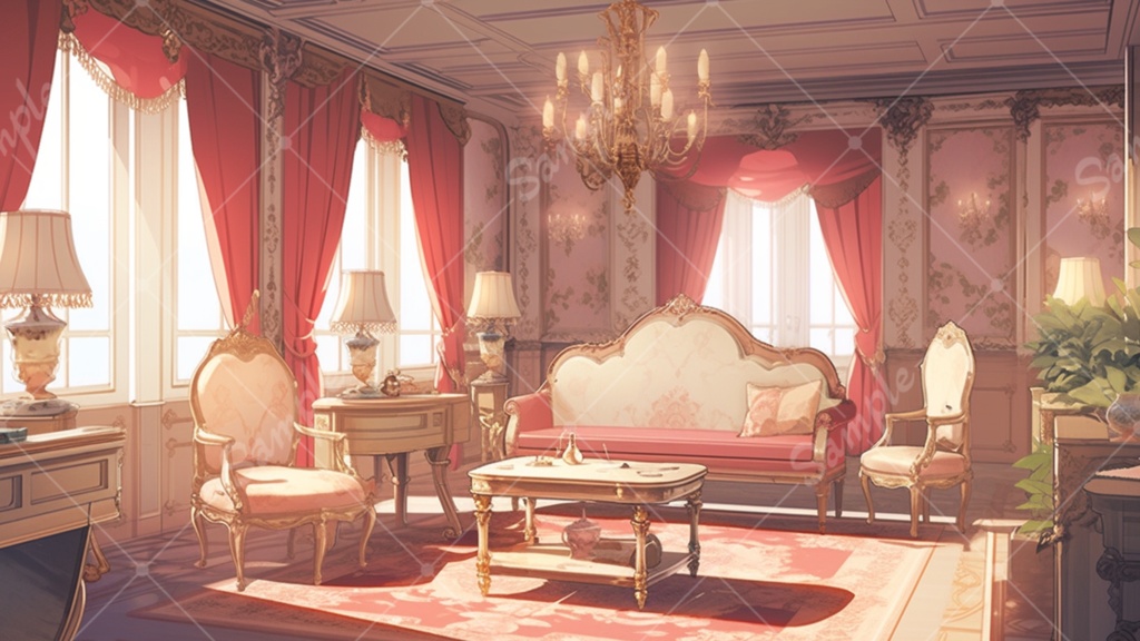 ロココな部屋のイラスト背景素材 5枚セット