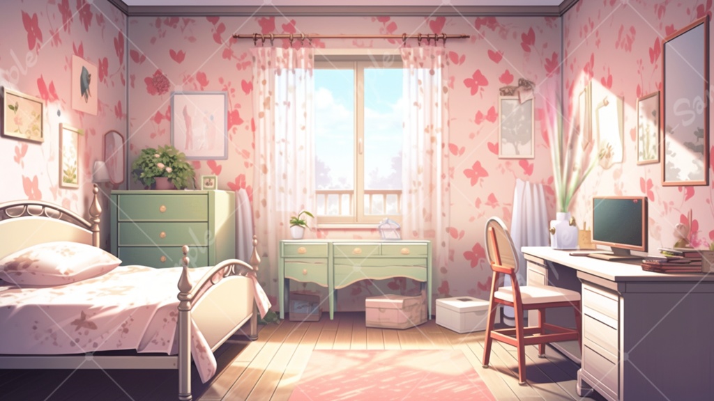 女の子の部屋 イラスト背景素材 5枚セット