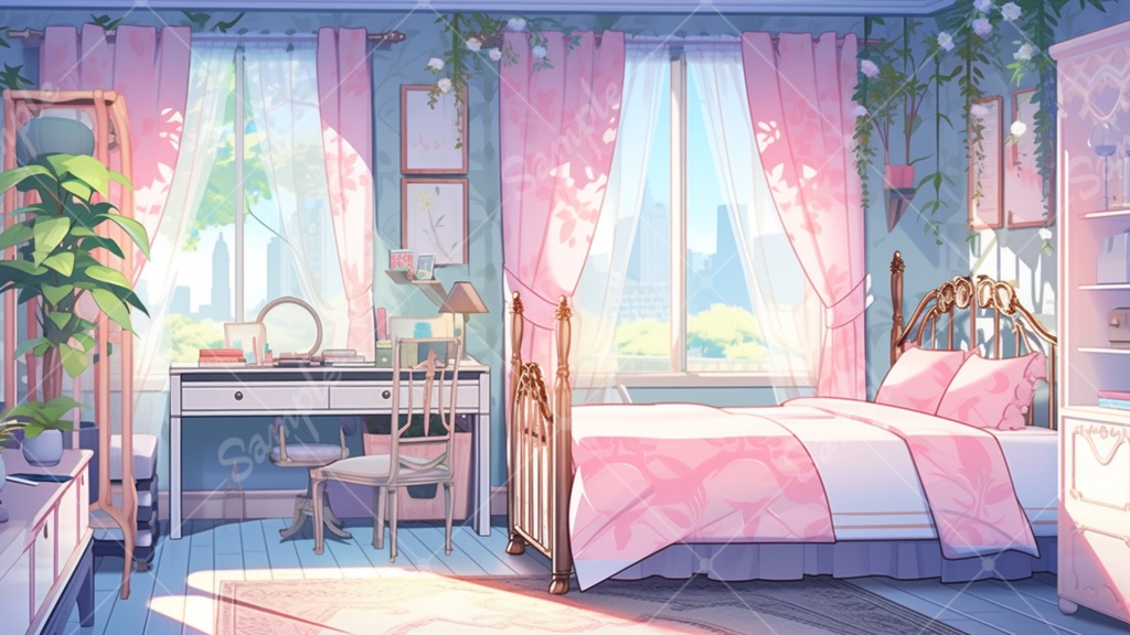 女の子の部屋 イラスト背景素材 5枚セット