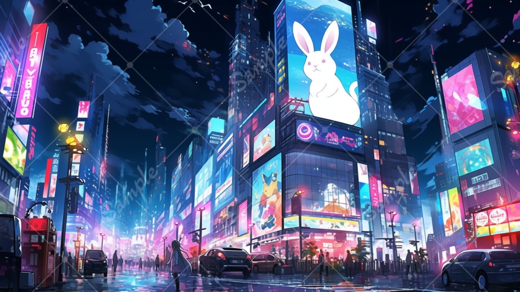 夜の都会 ビル街 イラスト背景素材 5枚セット