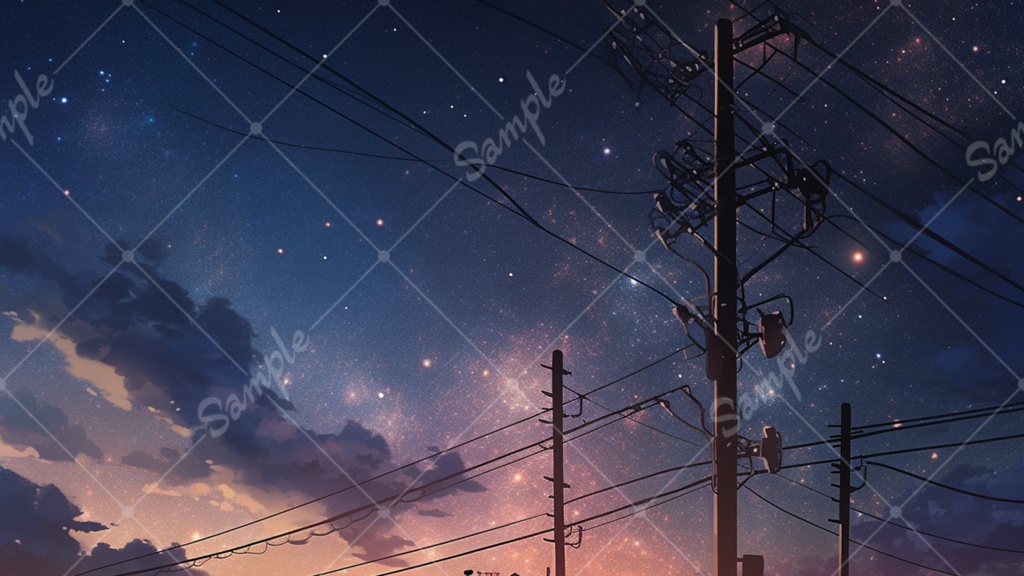 夜空と電柱のイラスト背景素材 5枚セット