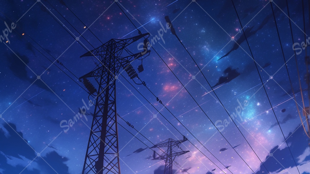 夜空と電柱のイラスト背景素材 5枚セット