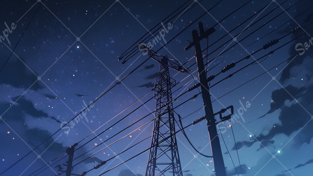 夜空と電柱のイラスト背景素材 5枚セット