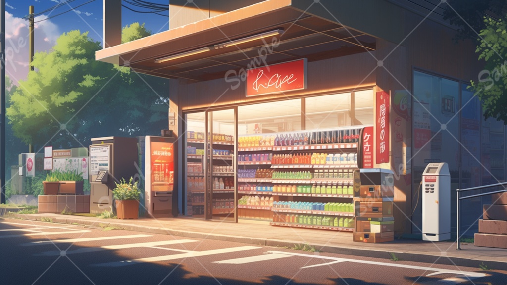 未来的なコンビニのイラスト背景素材 5枚セット
