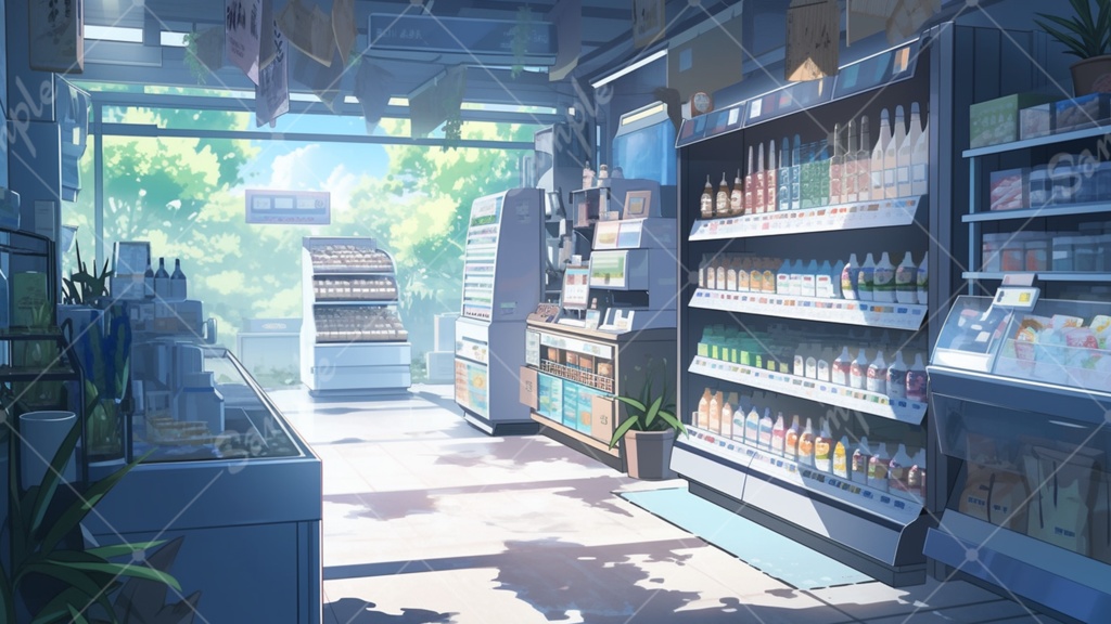 未来的なコンビニのイラスト背景素材 5枚セット