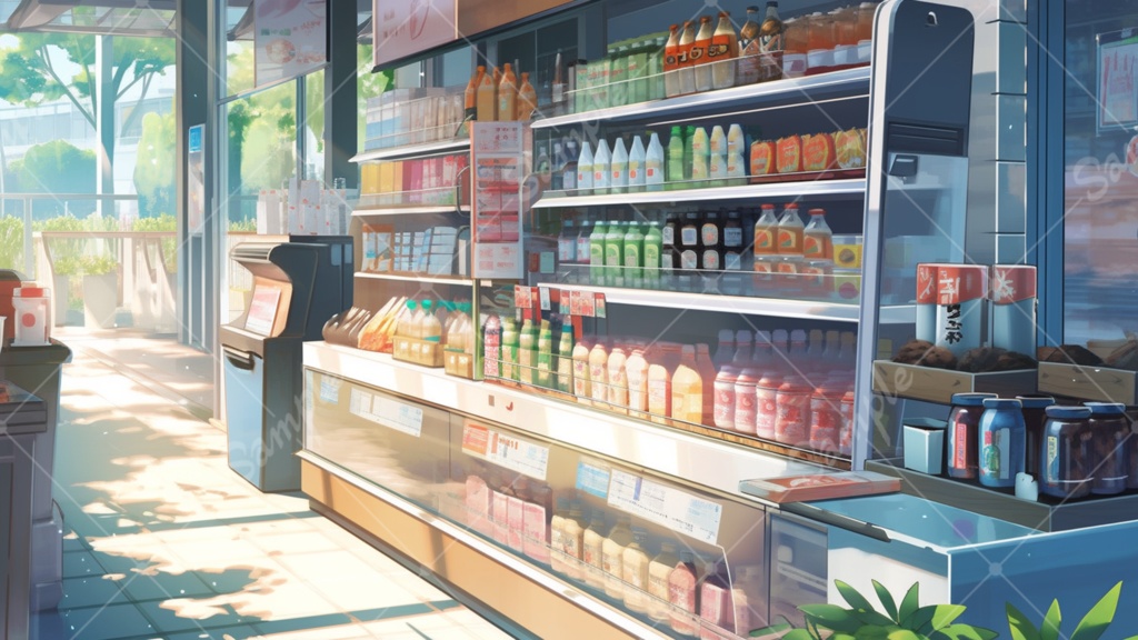 未来的なコンビニのイラスト背景素材 5枚セット