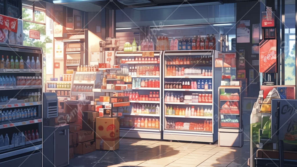 未来的なコンビニのイラスト背景素材 5枚セット