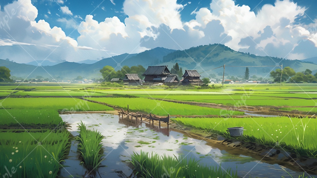 田んぼのイラスト背景素材 5枚セット