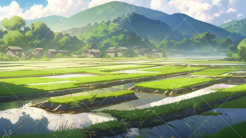 田んぼのイラスト背景素材 5枚セット