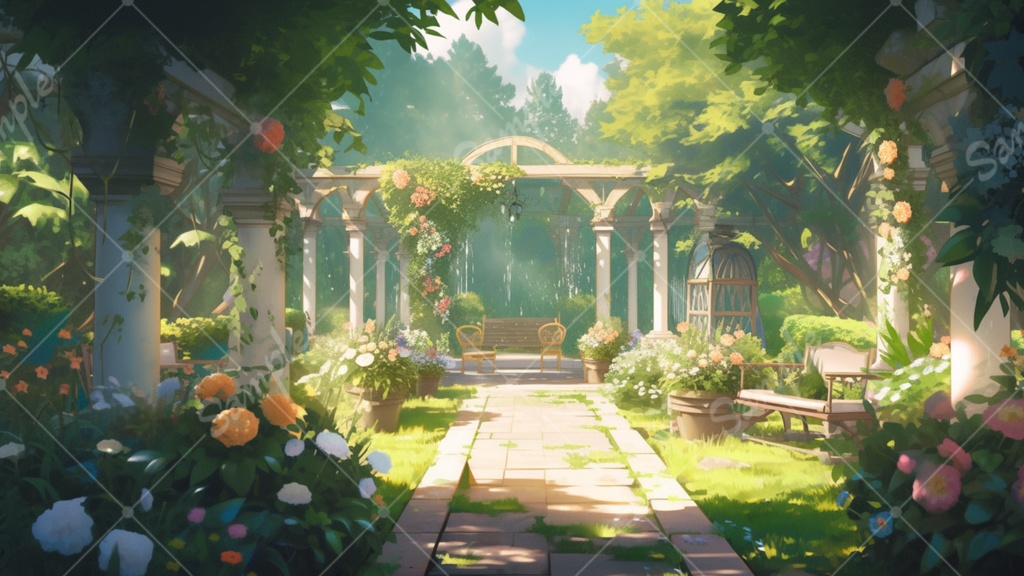 ガーデンのイラスト背景素材 5枚セット