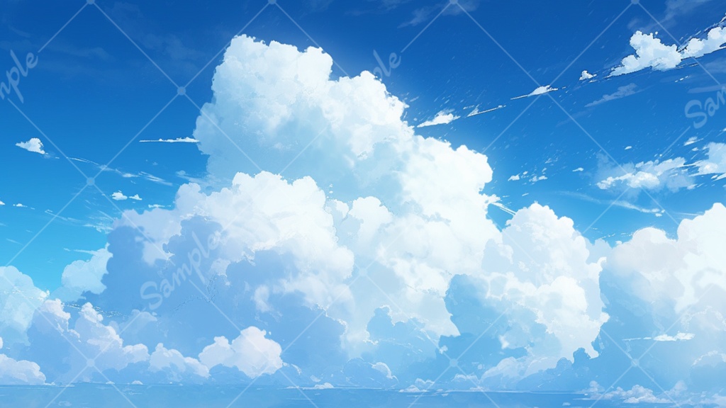 入道雲と青空のイラスト背景素材 5枚セット