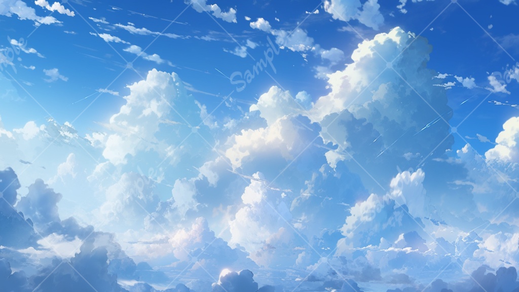 入道雲と青空のイラスト背景素材 5枚セット