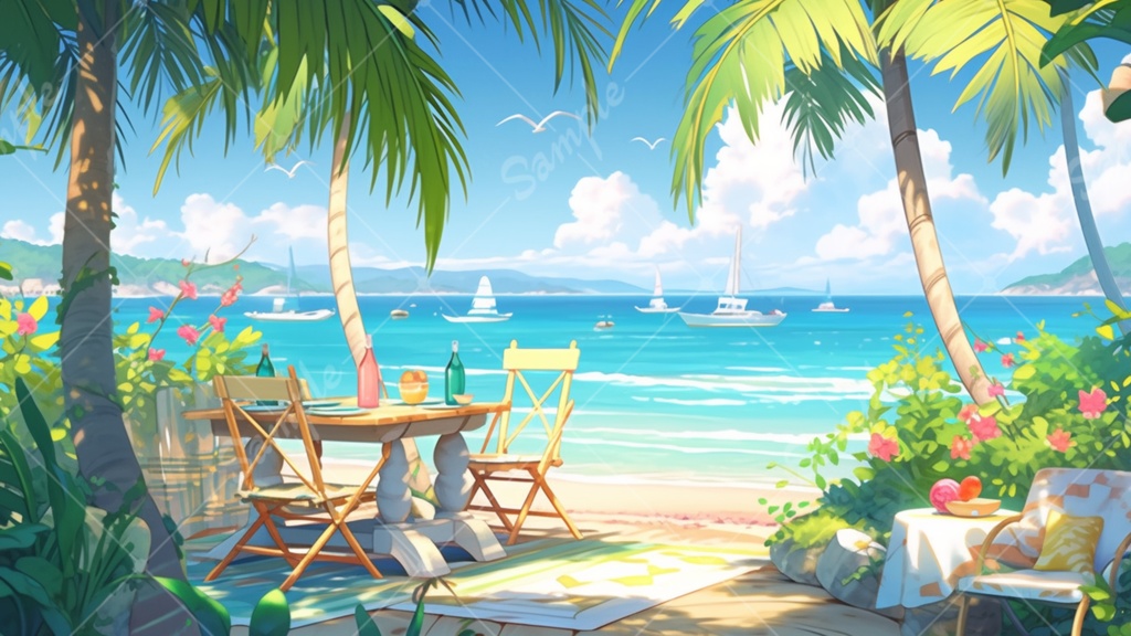 常夏の島のイラスト背景素材 5枚セット