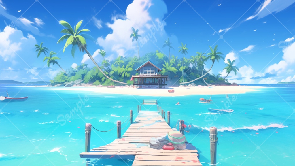 常夏の島のイラスト背景素材 5枚セット