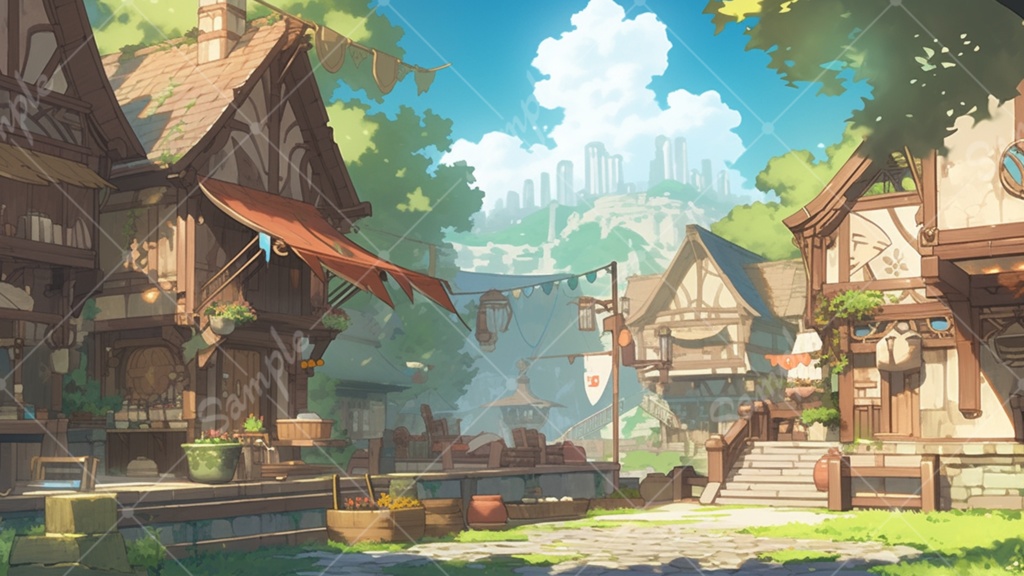 ファンタジーな村のイラスト背景素材 5枚セット