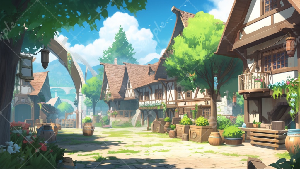 ファンタジーな村のイラスト背景素材 5枚セット