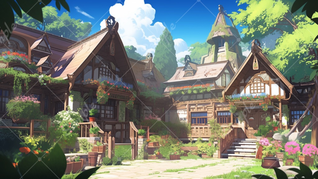 ファンタジーな村のイラスト背景素材 5枚セット