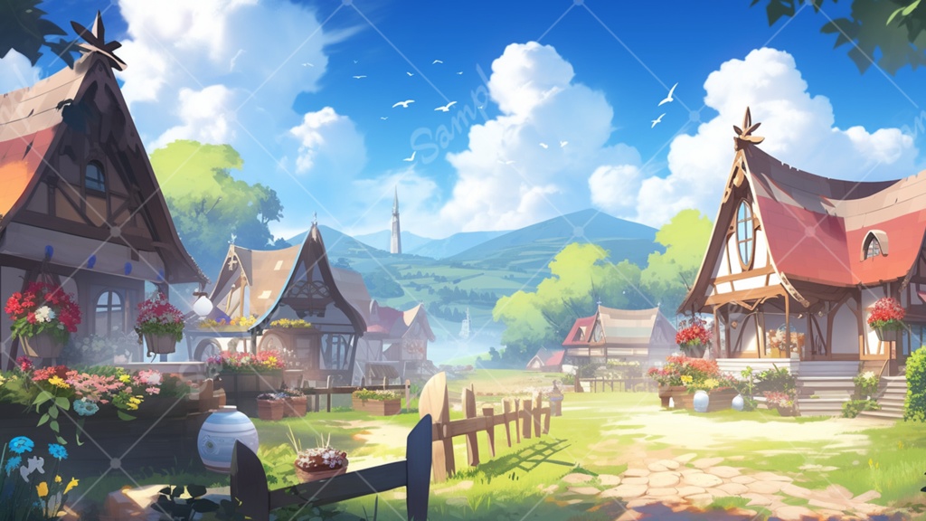ファンタジーな村のイラスト背景素材 5枚セット