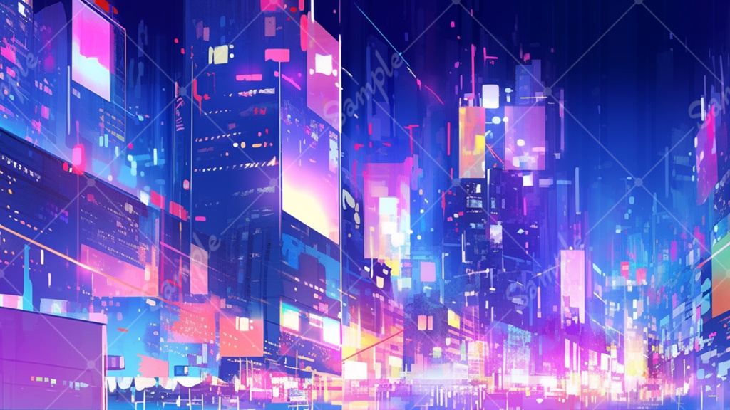サイバーパンクな都市のイラスト背景素材 5枚セット