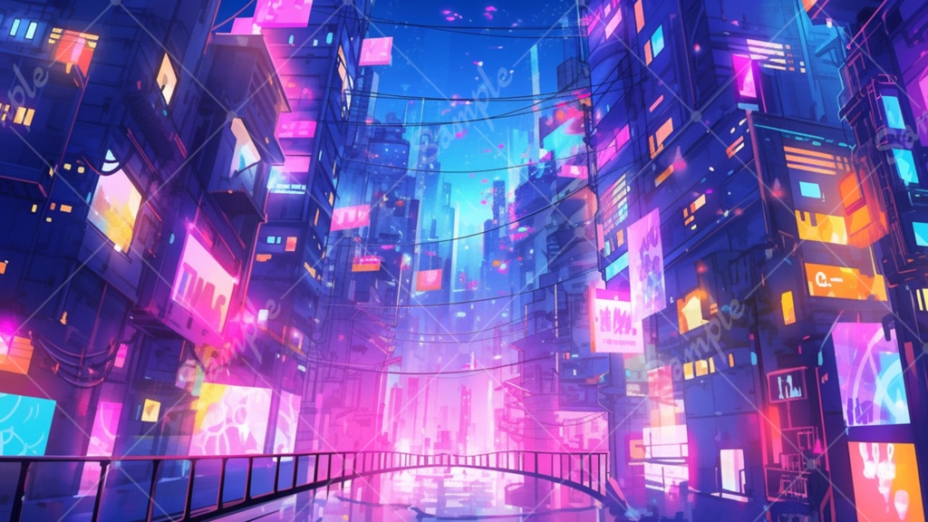 サイバーパンクな都市のイラスト背景素材 5枚セット