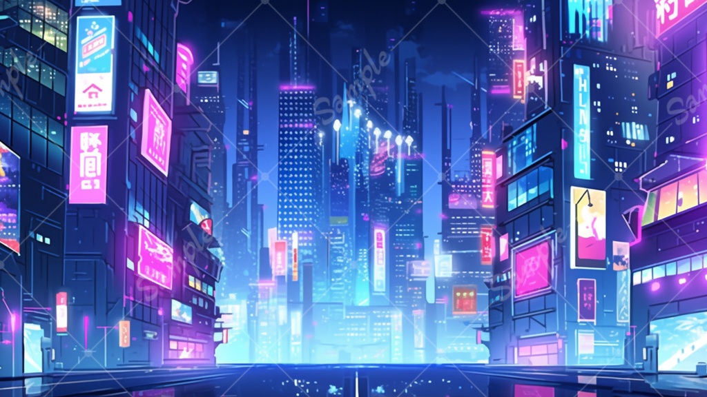 サイバーパンクな都市のイラスト背景素材 5枚セット