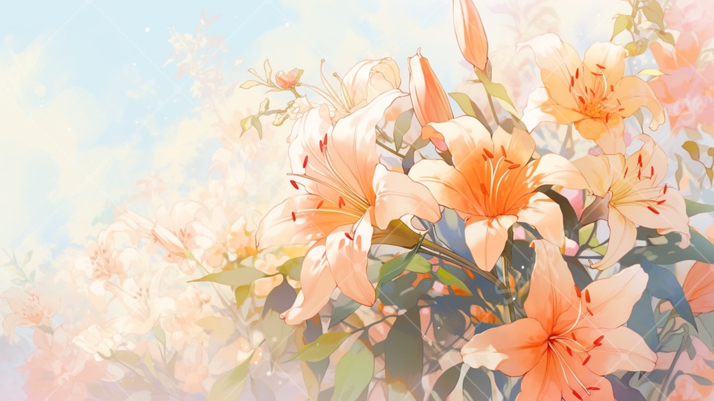 ユリのイラスト背景素材 5枚セット