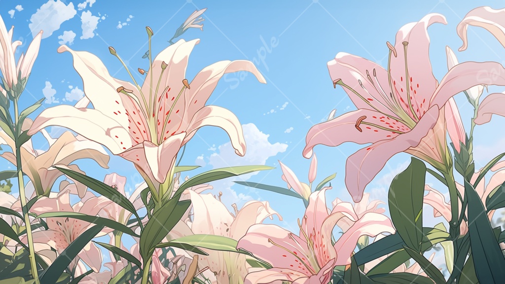 ユリのイラスト背景素材 5枚セット