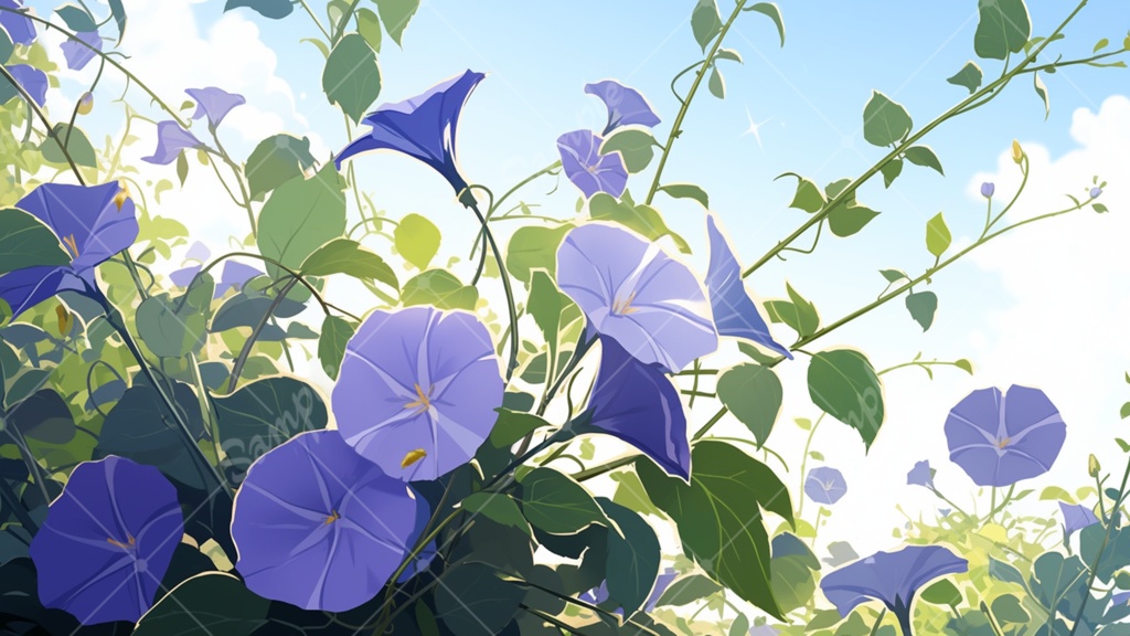 アサガオのイラスト背景素材 5枚セット