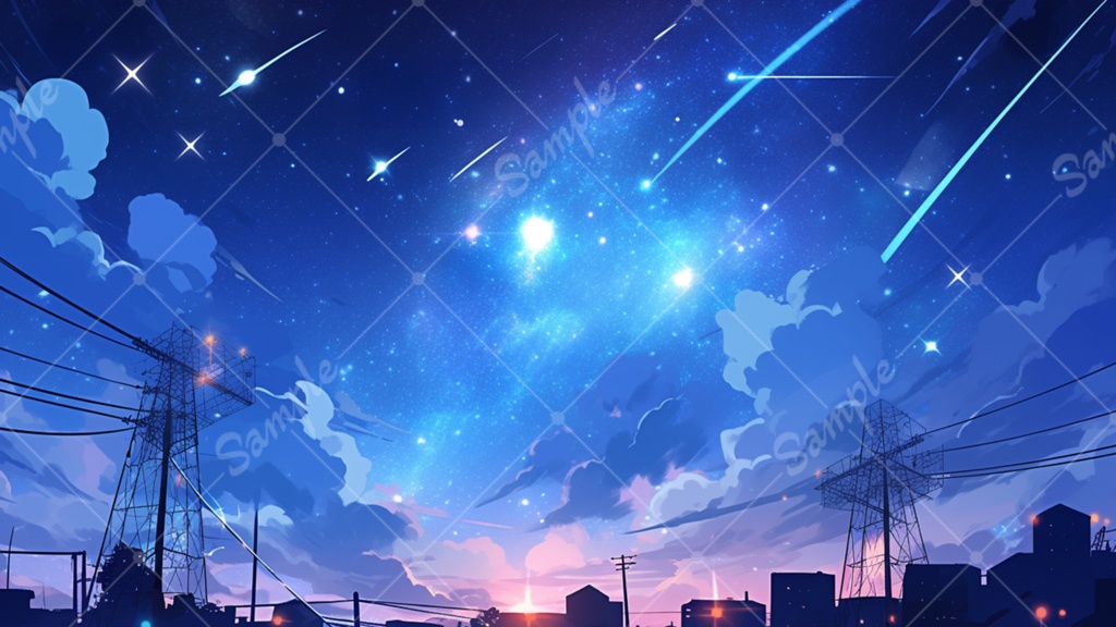 鮮やかな夜空 イラスト背景素材 5枚セット