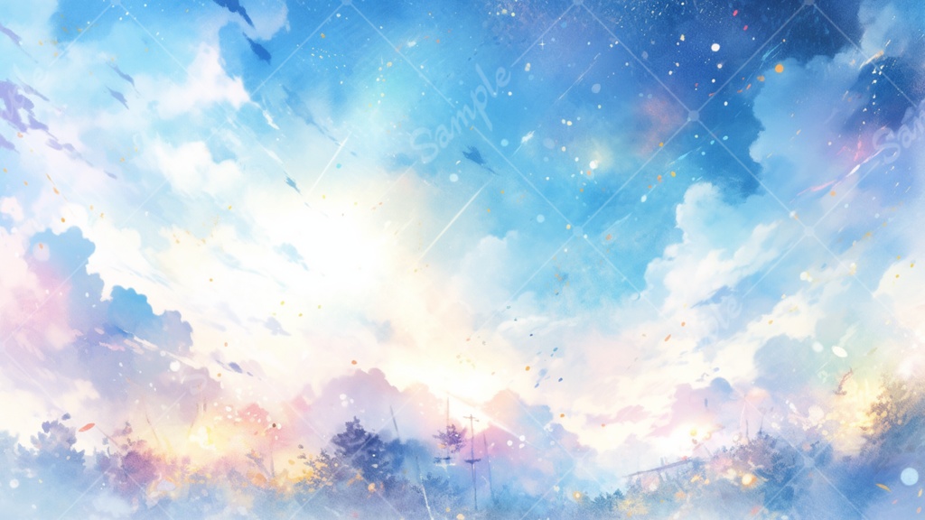 水彩画風の空 イラスト背景素材 5枚セット