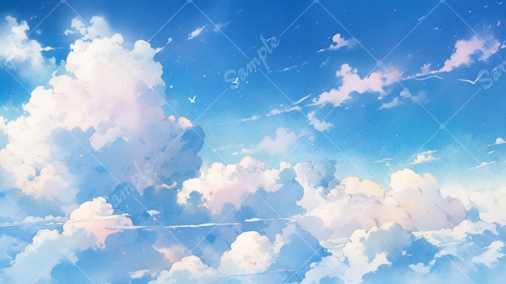 水彩画風の空 イラスト背景素材 5枚セット