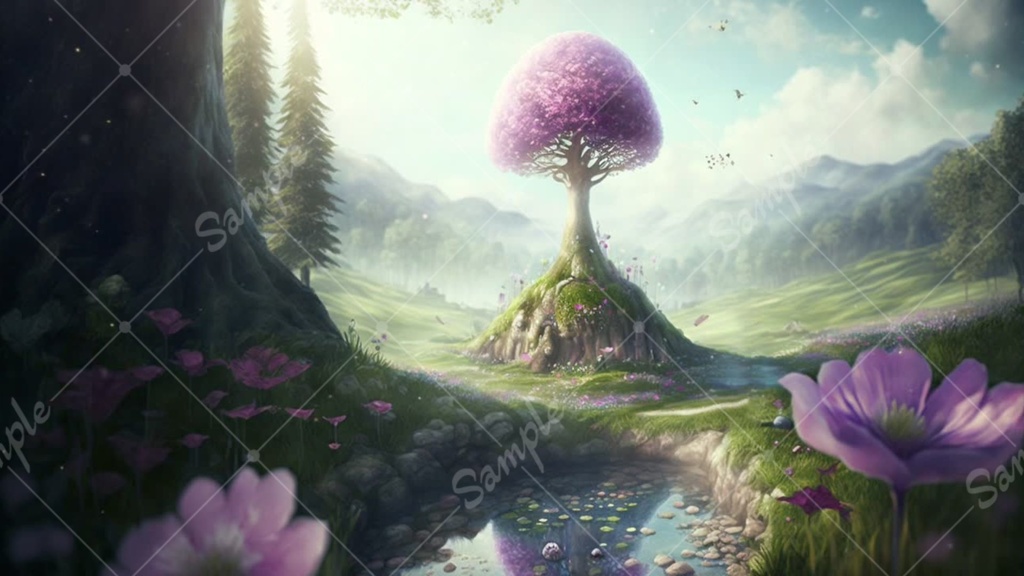 【動く背景素材18】幻想的な森の中心に咲く生命の木
