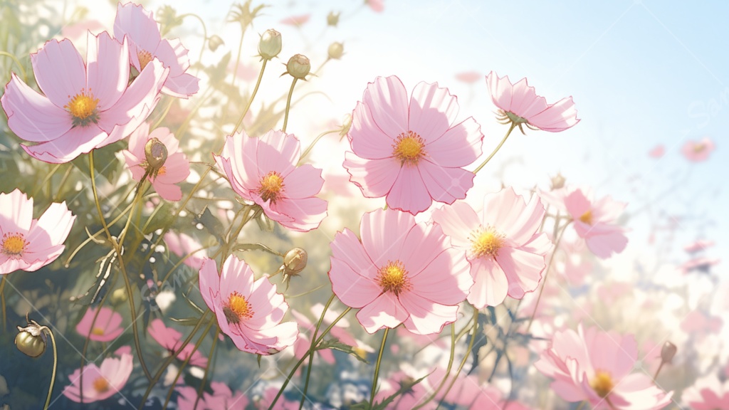 コスモスのイラスト背景素材 5枚セット