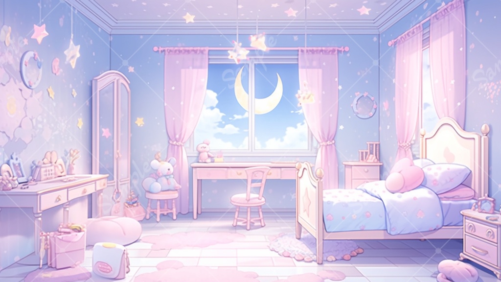 おとぎ話みたいな女の子の部屋 イラスト背景素材 5枚セット