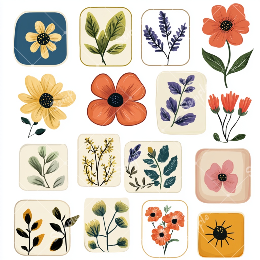 花のラベル風 イラスト素材セット