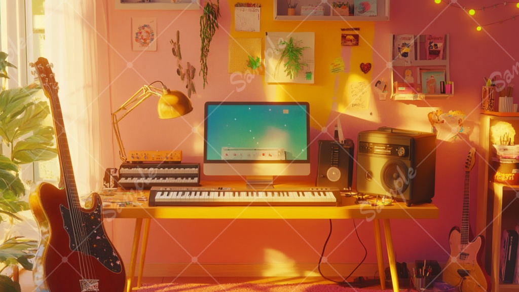 音楽制作部屋のイラスト背景素材 5枚セット