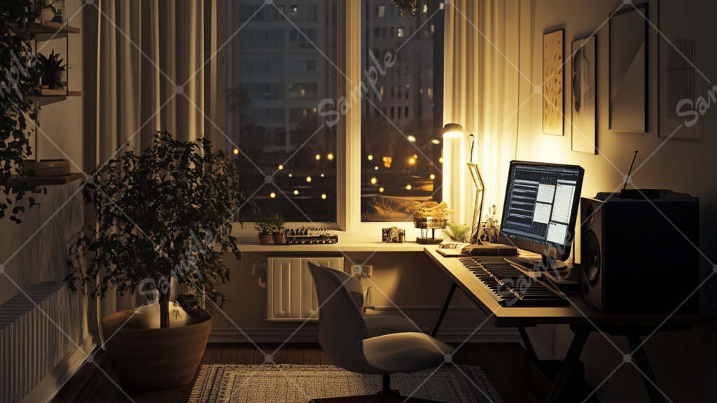 音楽制作部屋のイラスト背景素材 5枚セット