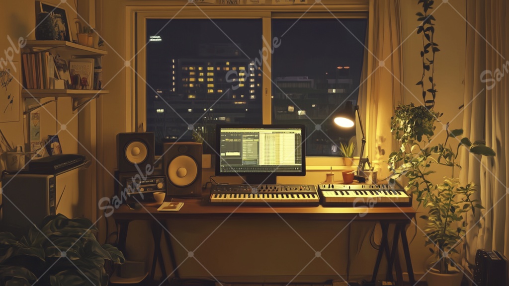 音楽制作部屋のイラスト背景素材 5枚セット