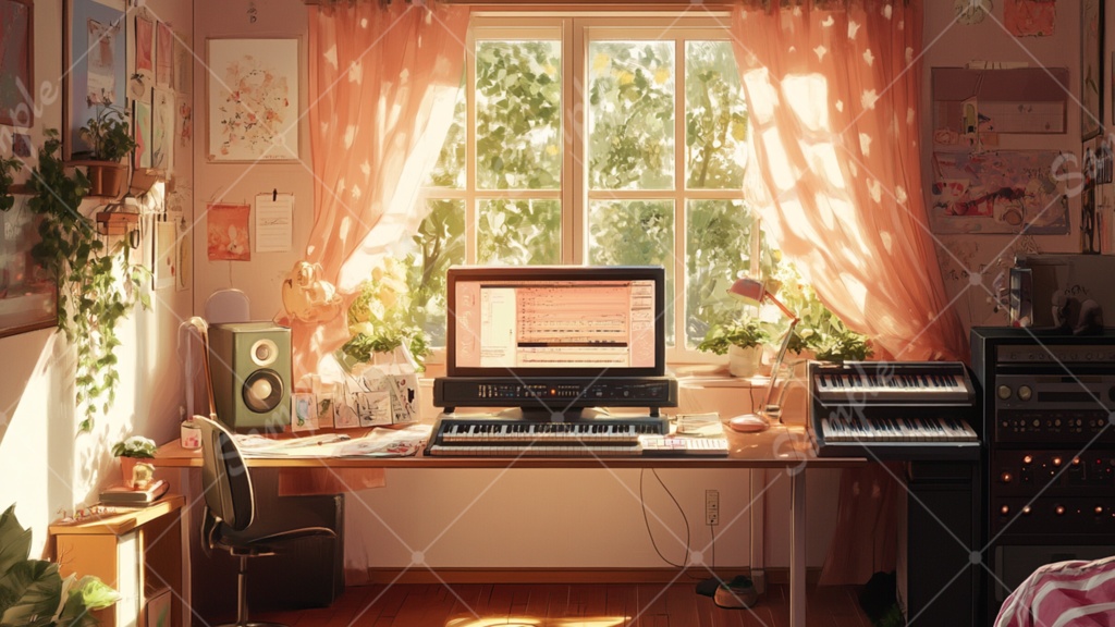 音楽制作部屋のイラスト背景素材 5枚セット