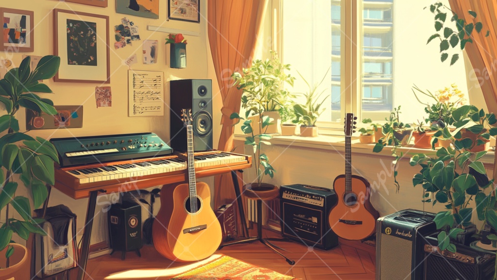 音楽制作部屋のイラスト背景素材 5枚セット